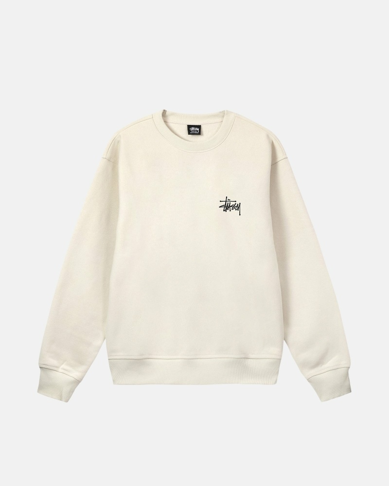 Beige Men's Stussy Basic Crew Hoodies | CA0000007