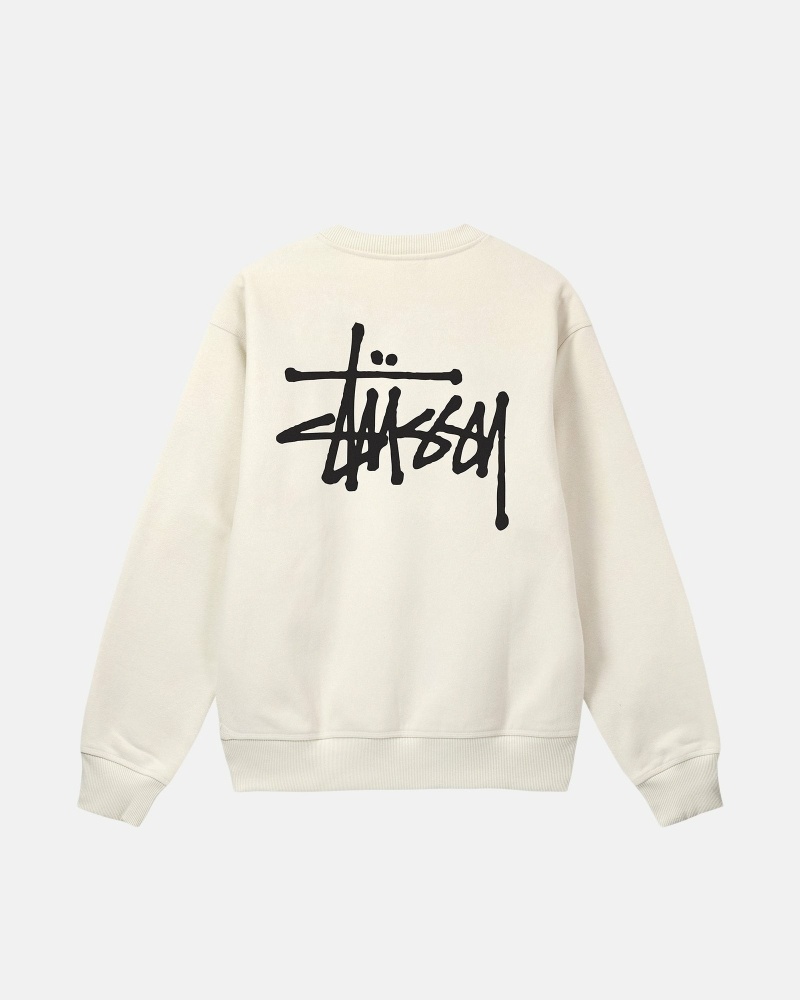 Beige Men\'s Stussy Basic Crew Hoodies | CA0000007