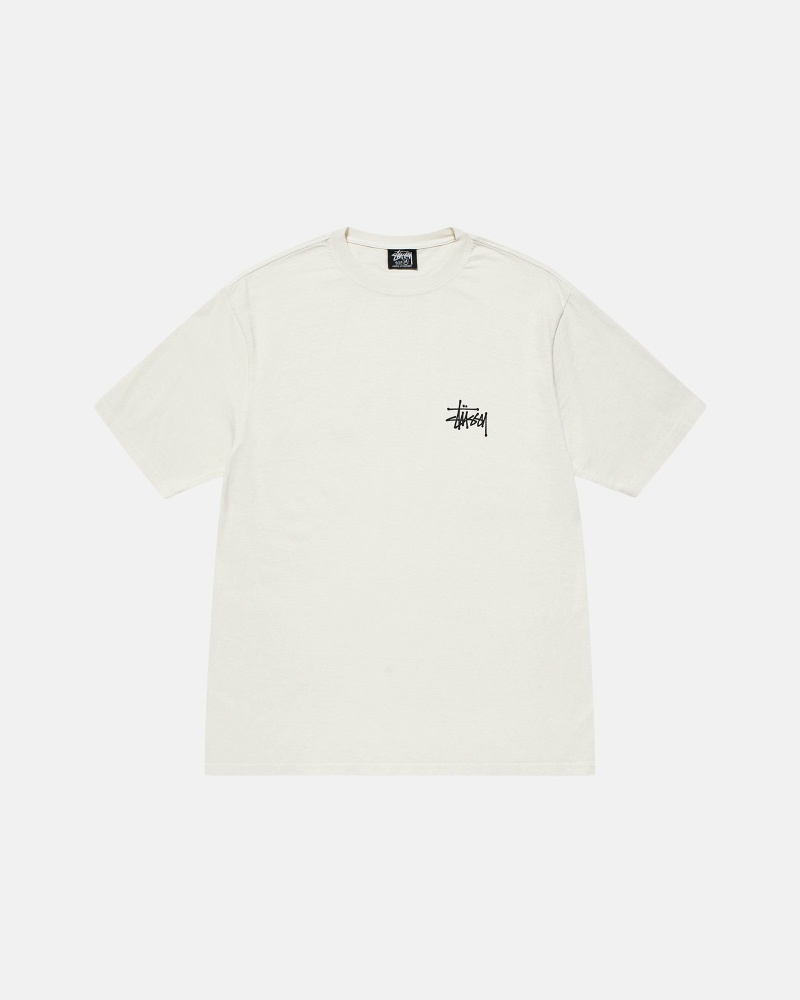 Beige Men's Stussy Basic Pigment Dyed T Shirts | CA0000105