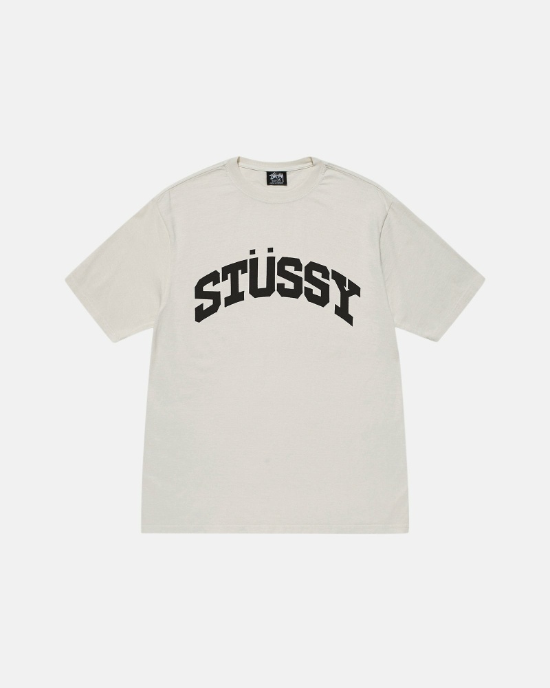 Beige Men\'s Stussy Block Sport Pigment Dyed T Shirts | CA0000115