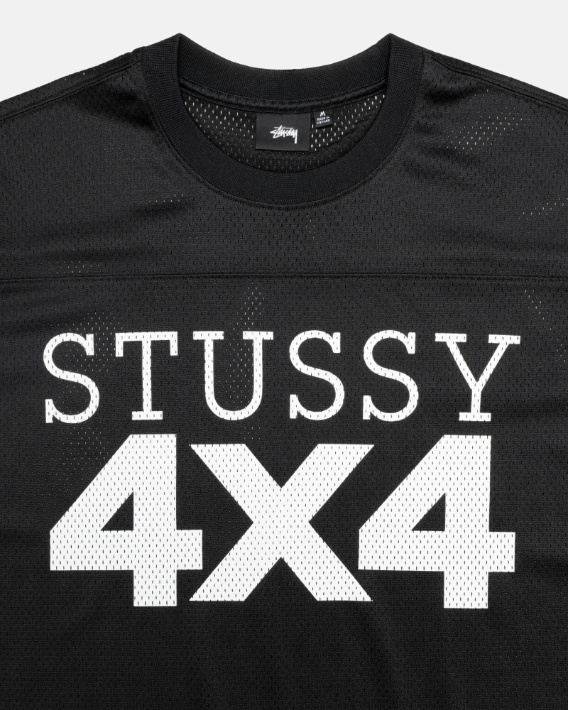 Black Men's Stussy 4X4 Mesh Football Jersey T Shirts | CA0000091