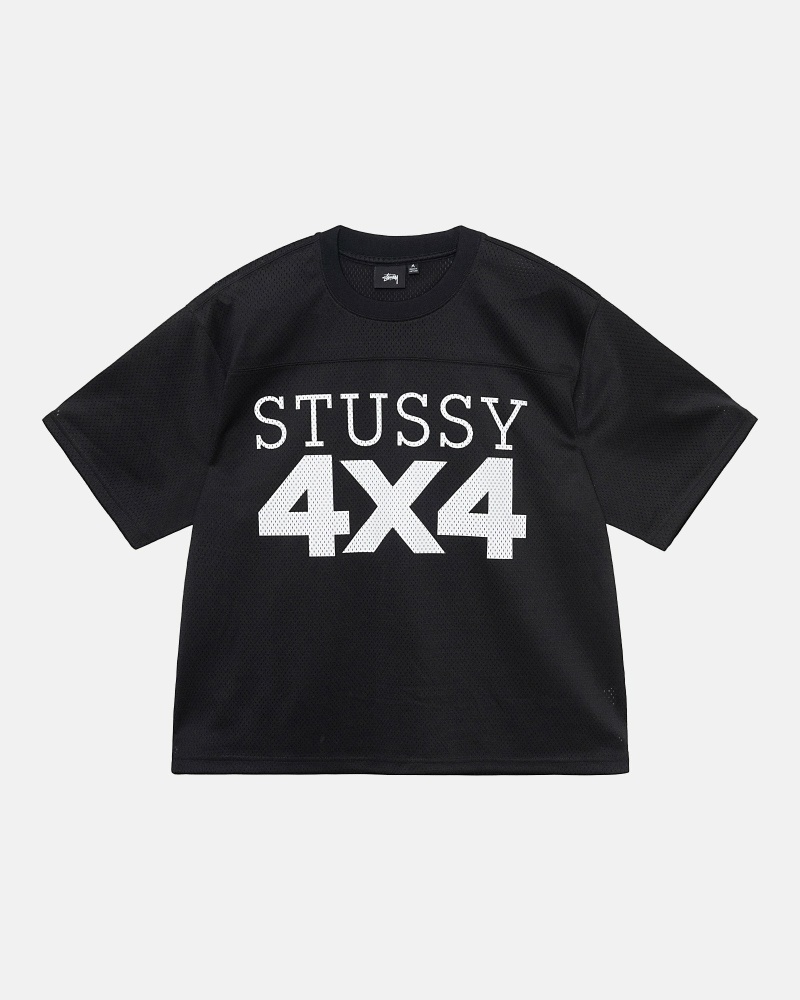 Black Men\'s Stussy 4X4 Mesh Football Jersey T Shirts | CA0000091