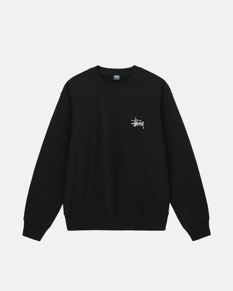 Black Men's Stussy Basic Crew Hoodies | CA0000005