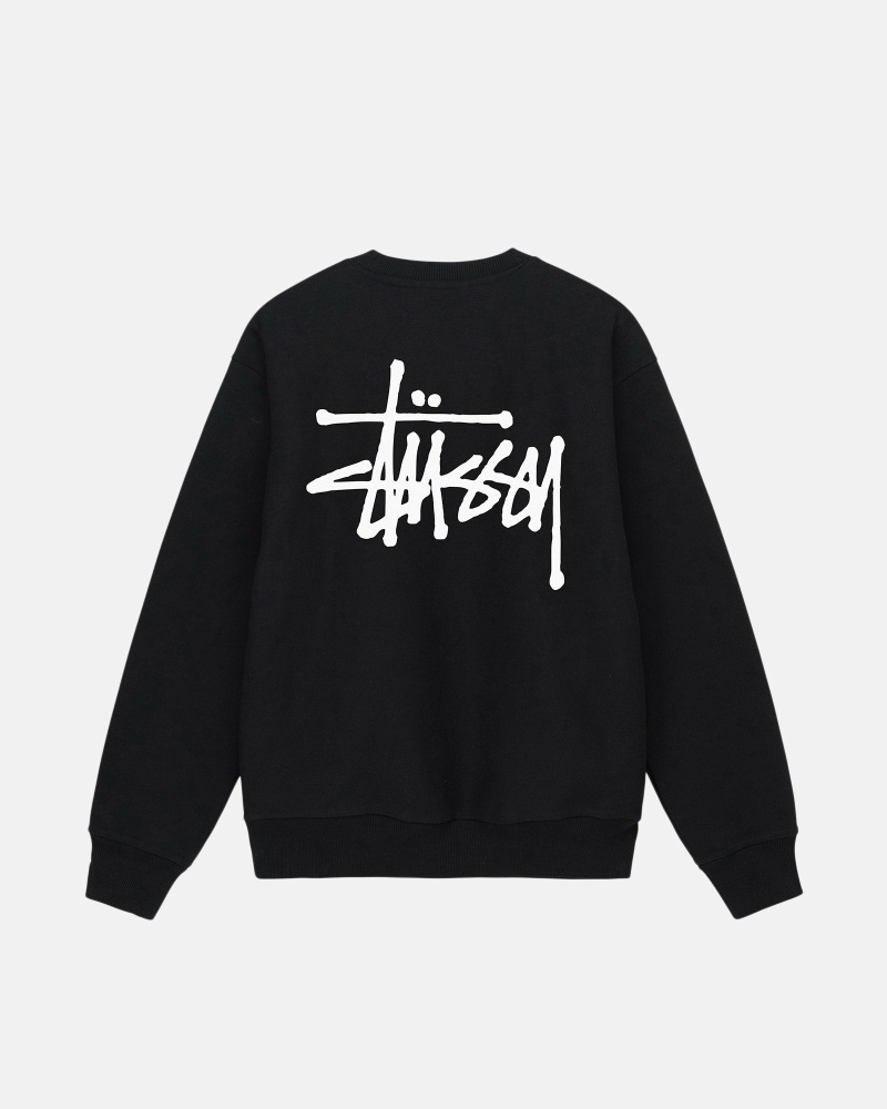 Black Men\'s Stussy Basic Crew Hoodies | CA0000005