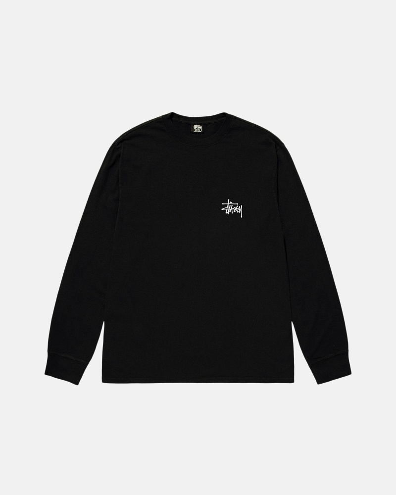 Black Men's Stussy Basic Ls T Shirts | CA0000101