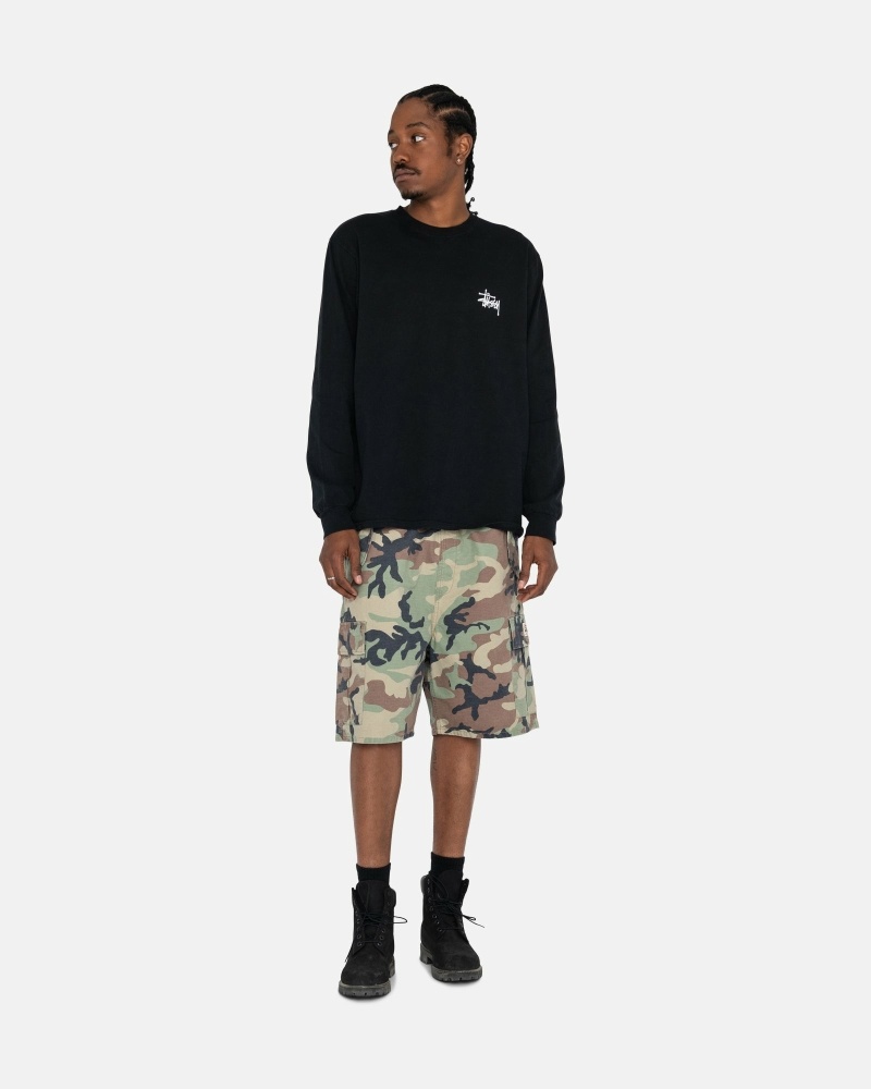 Black Men's Stussy Basic Ls T Shirts | CA0000101