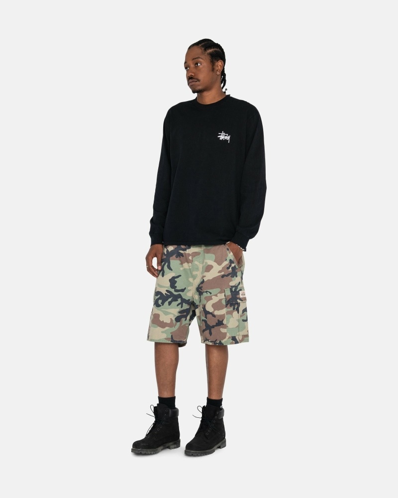 Black Men's Stussy Basic Ls T Shirts | CA0000101