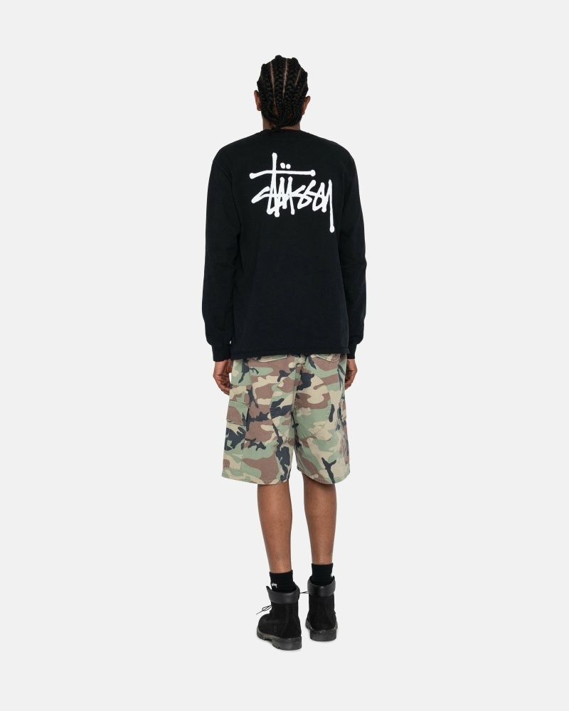 Black Men's Stussy Basic Ls T Shirts | CA0000101