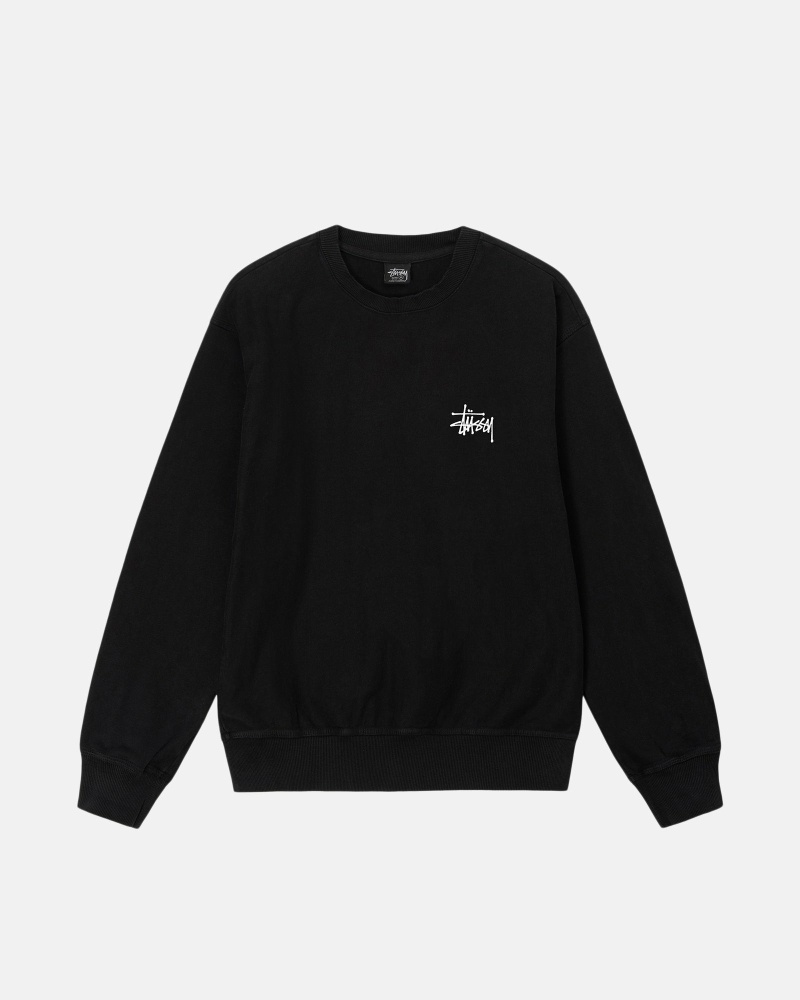 Black Men's Stussy Basic Pigment Dyed Crew Hoodies | CA0000001