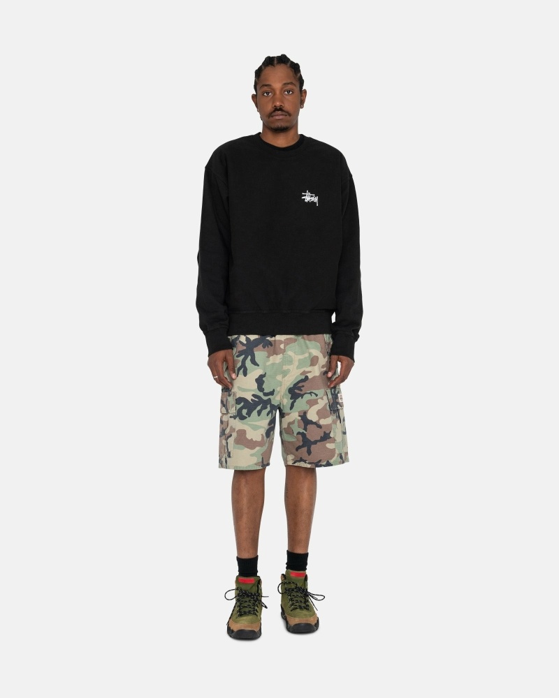 Black Men's Stussy Basic Pigment Dyed Crew Hoodies | CA0000001