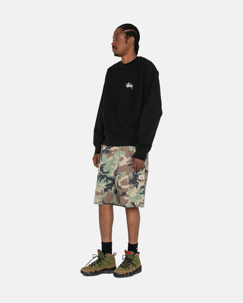 Black Men's Stussy Basic Pigment Dyed Crew Hoodies | CA0000001