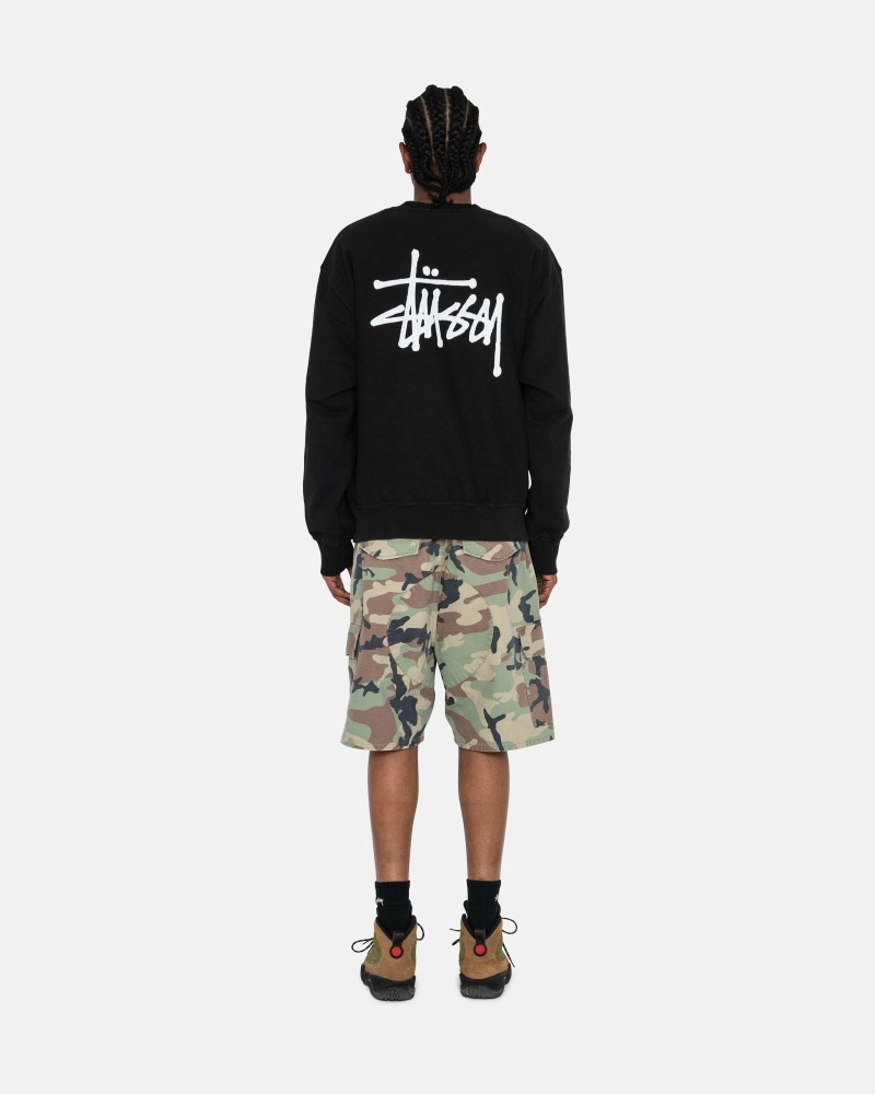 Black Men's Stussy Basic Pigment Dyed Crew Hoodies | CA0000001