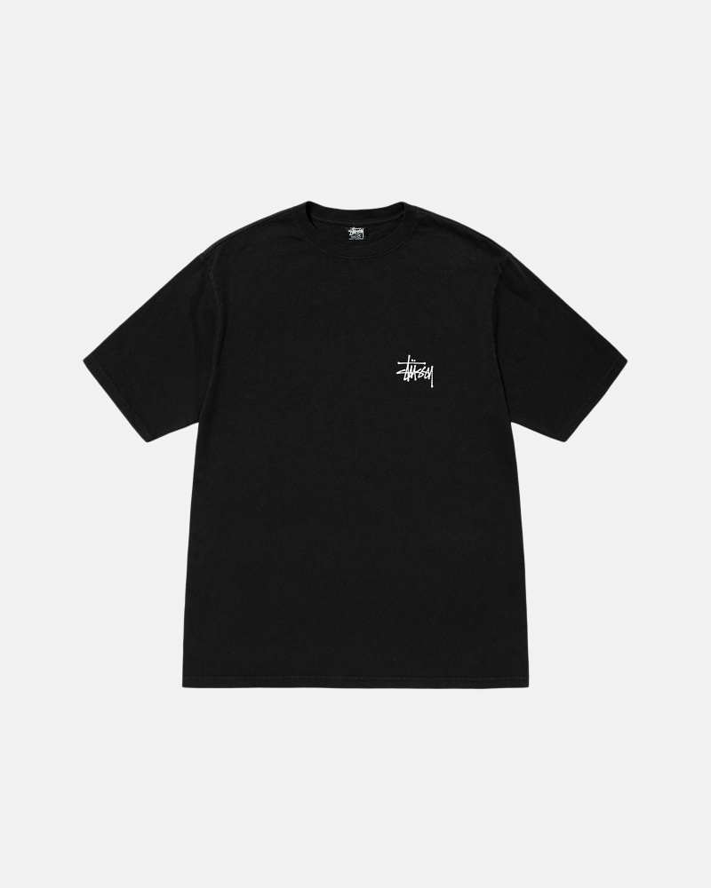 Black Men's Stussy Basic Pigment Dyed T Shirts | CA0000106