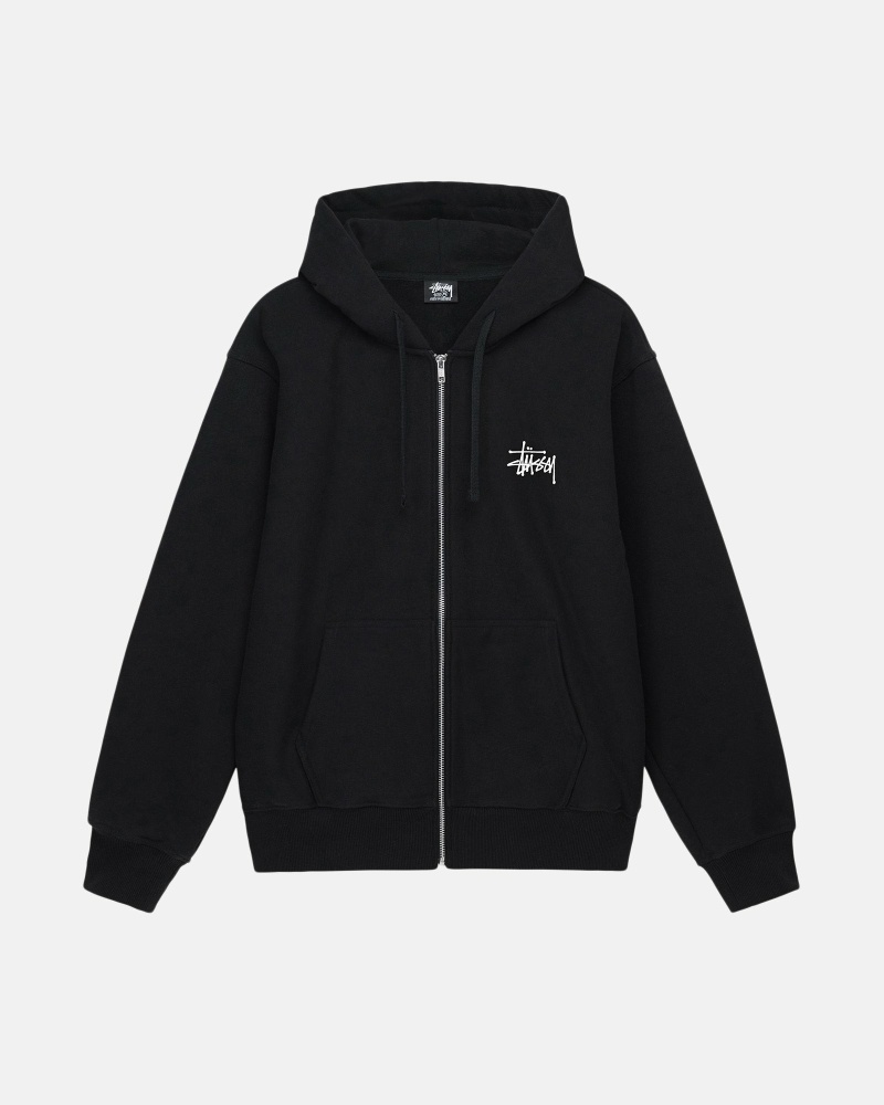 Black Men\'s Stussy Basic Zip Hoodies | CA0000016