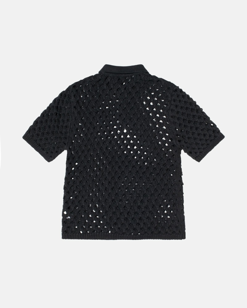 Black Men's Stussy Big Mesh Polo Knit Sweater | CA0000528