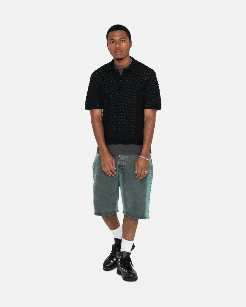 Black Men's Stussy Big Mesh Polo Knit Sweater | CA0000528