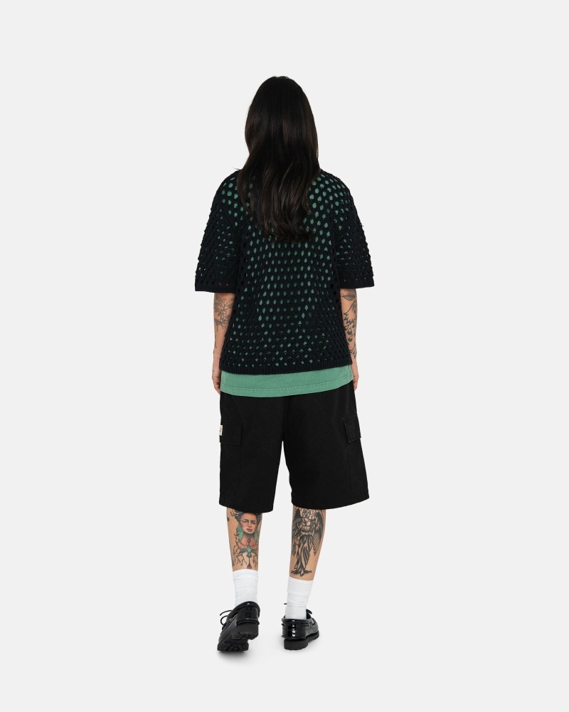 Black Men's Stussy Big Mesh Polo Knit Sweater | CA0000528