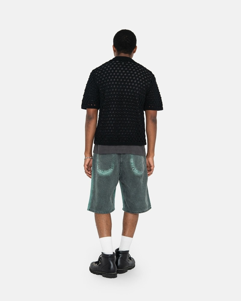 Black Men's Stussy Big Mesh Polo Sweaters | CA0000818