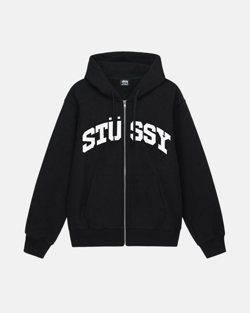 Black Men\'s Stussy Block Sport Zip Hoodies | CA0000023