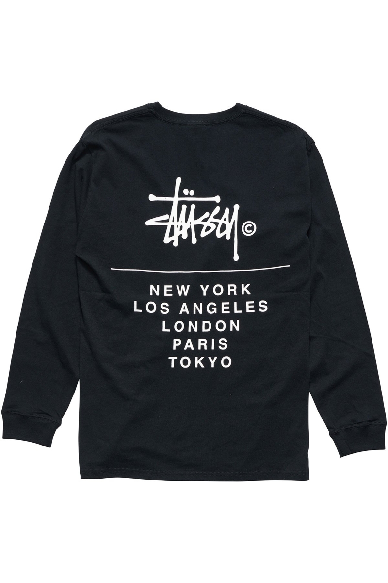 Black Men's Stussy Cities Stack Sweatshirts | CA0000901