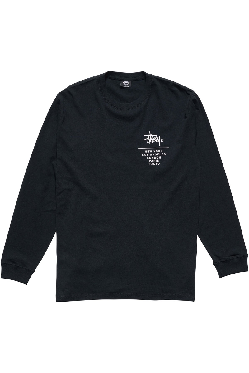 Black Men\'s Stussy Cities Stack Sweatshirts | CA0000901