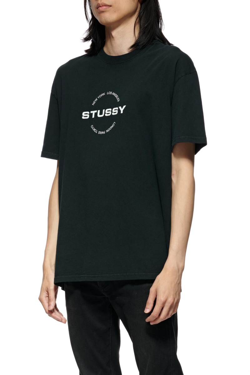 Black Men's Stussy City Circle SS T Shirts | CA0000121