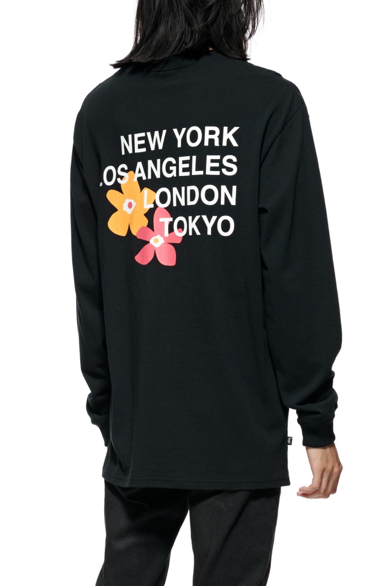 Black Men's Stussy City Flowers Sweatshirts | CA0000906