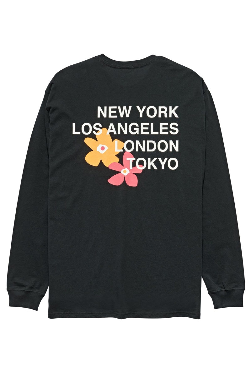 Black Men\'s Stussy City Flowers Sweatshirts | CA0000906