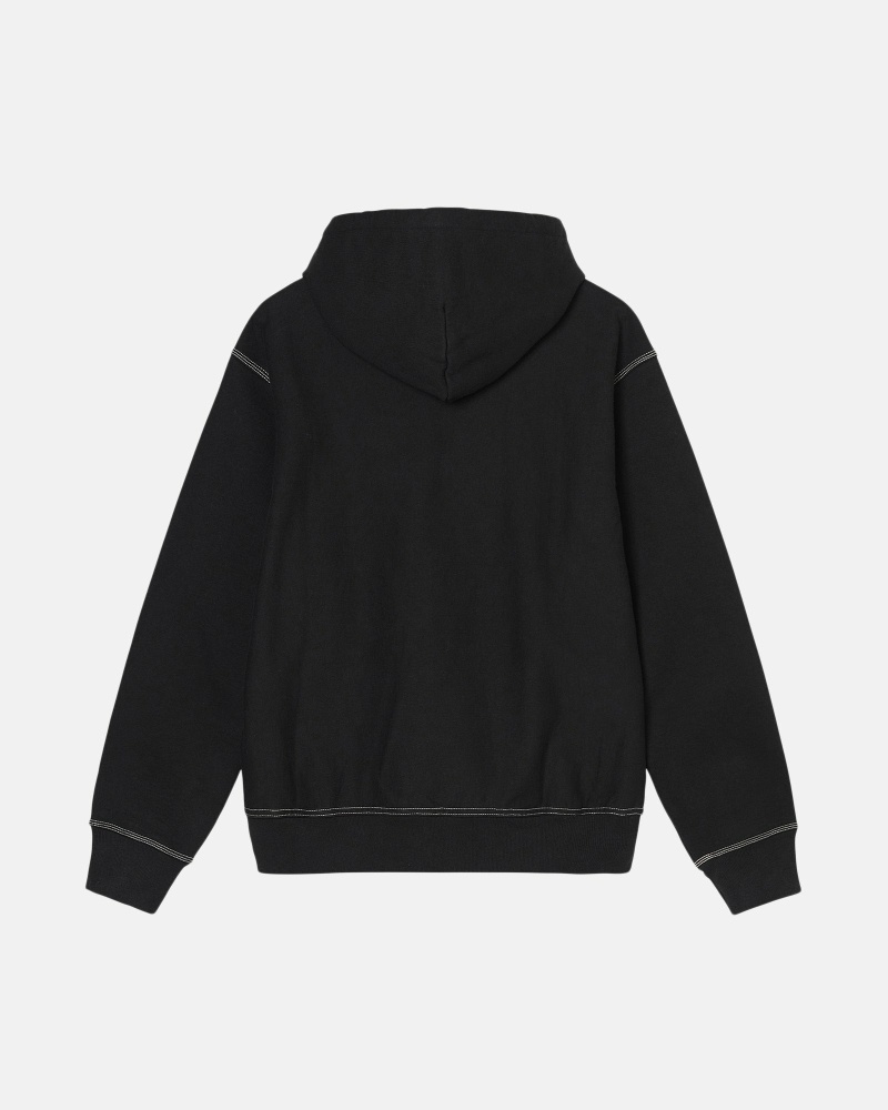 Black Men's Stussy Contrast Stitch Label Hoodies | CA0000032