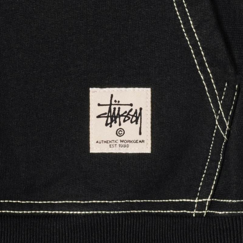 Black Men's Stussy Contrast Stitch Label Hoodies | CA0000032