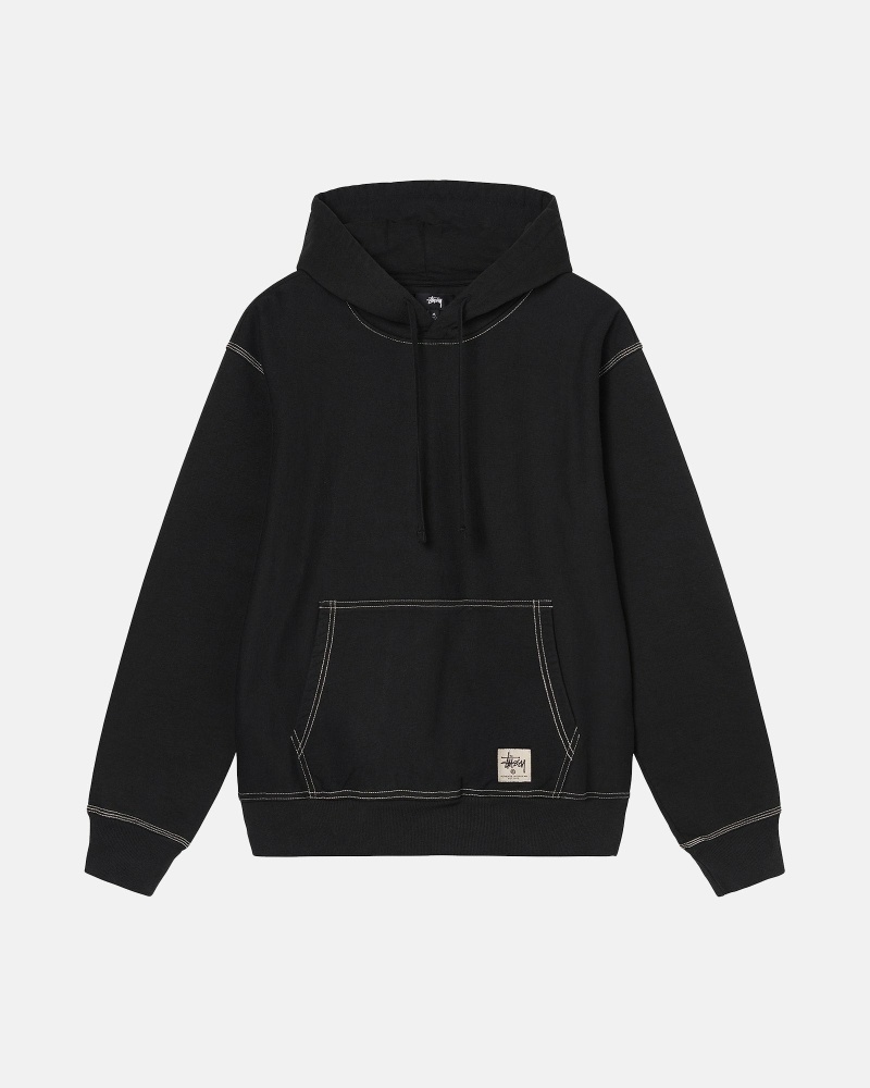 Black Men\'s Stussy Contrast Stitch Label Hoodies | CA0000032