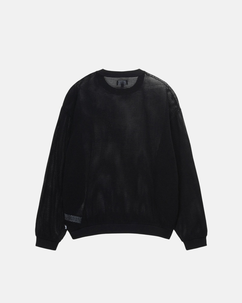 Black Men's Stussy Cotton Mesh LS Crew T Shirts | CA0000140