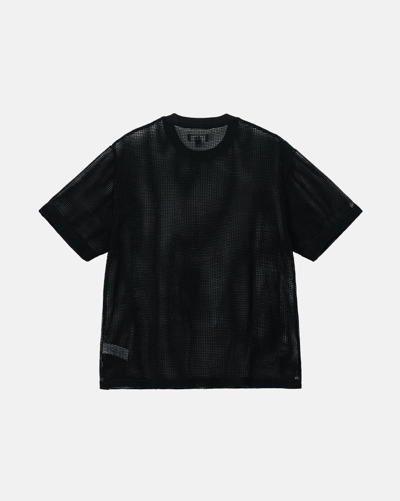 Black Men's Stussy Cotton Mesh Ss Crew T Shirts | CA0000144