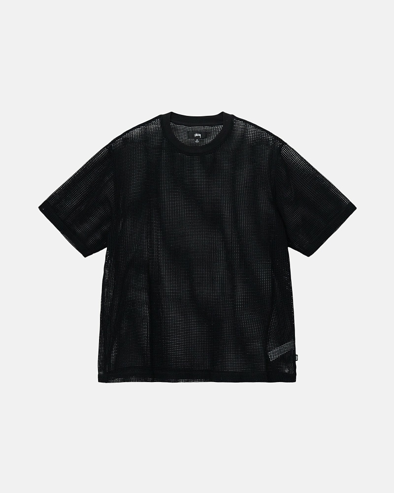 Black Men\'s Stussy Cotton Mesh Ss Crew T Shirts | CA0000144