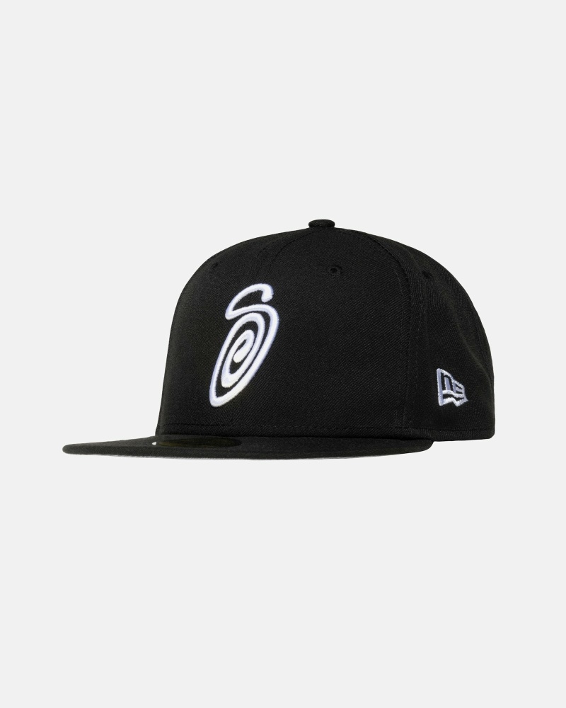 Black Men's Stussy Curly S 59Fifty New Era Caps | CA0000431