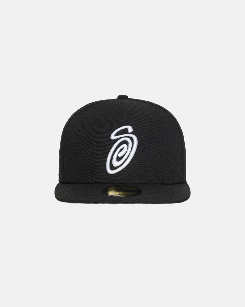 Black Men\'s Stussy Curly S 59Fifty New Era Caps | CA0000431