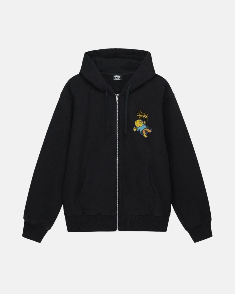 Black Men's Stussy Dollie Zip Hoodies | CA0000036