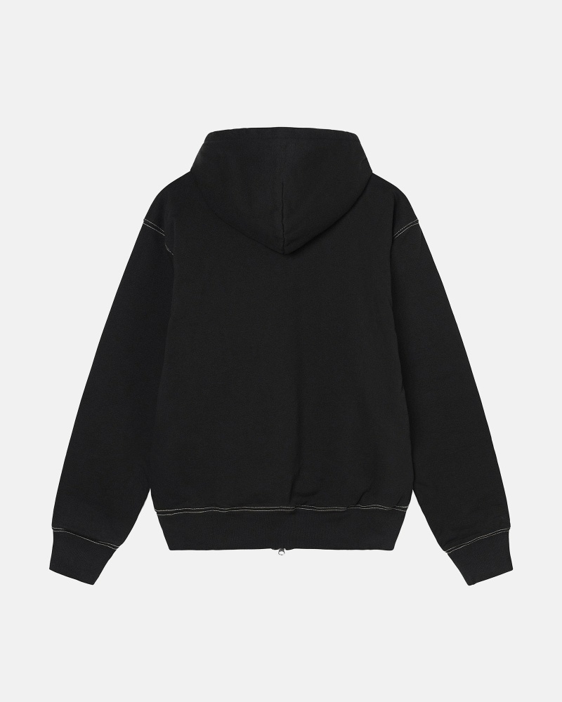 Black Men's Stussy Double Face Label Zip Hoodies | CA0000039