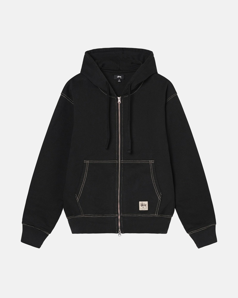 Black Men\'s Stussy Double Face Label Zip Hoodies | CA0000039