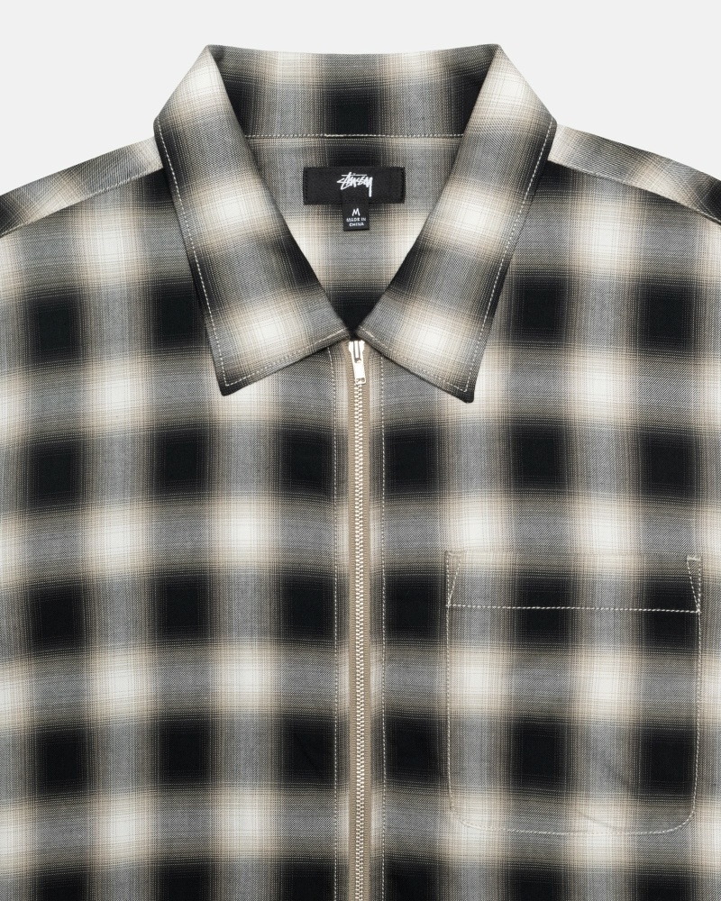 Black Men's Stussy Eddie Plaid Zip Shirts | CA0000304