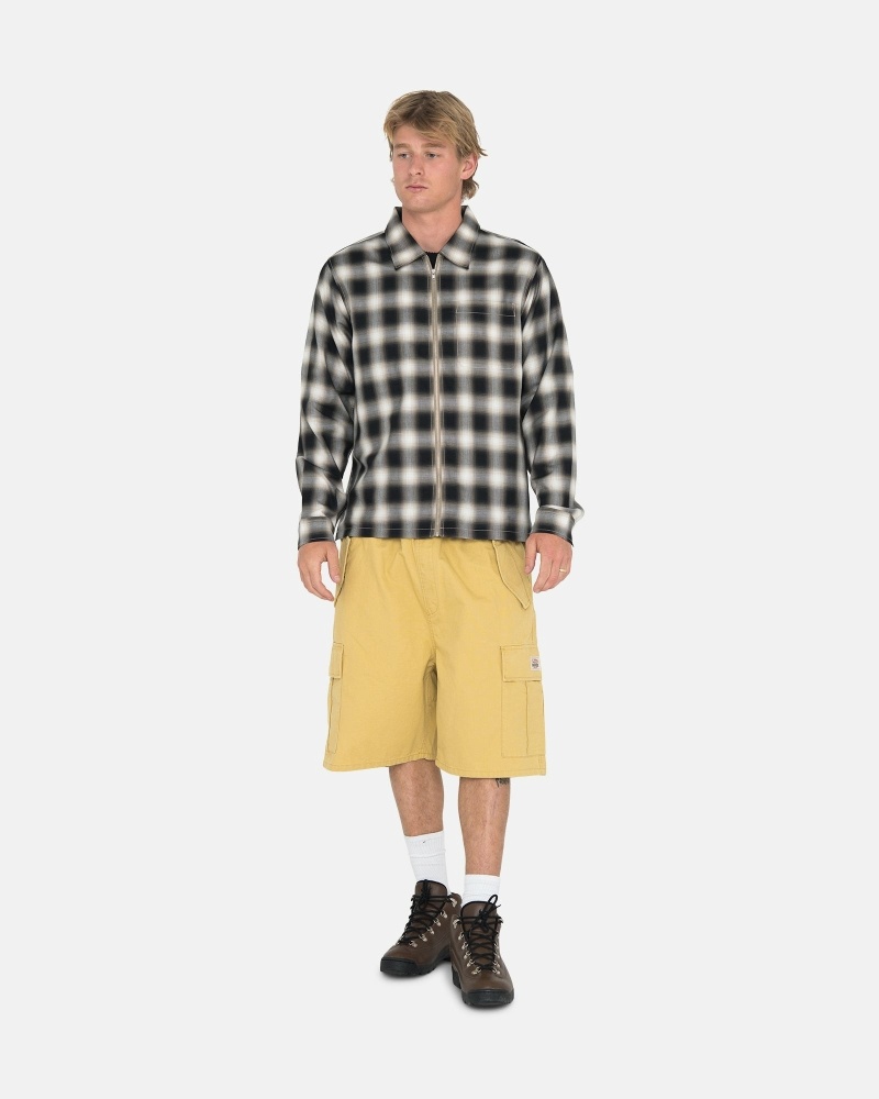 Black Men's Stussy Eddie Plaid Zip Shirts | CA0000304