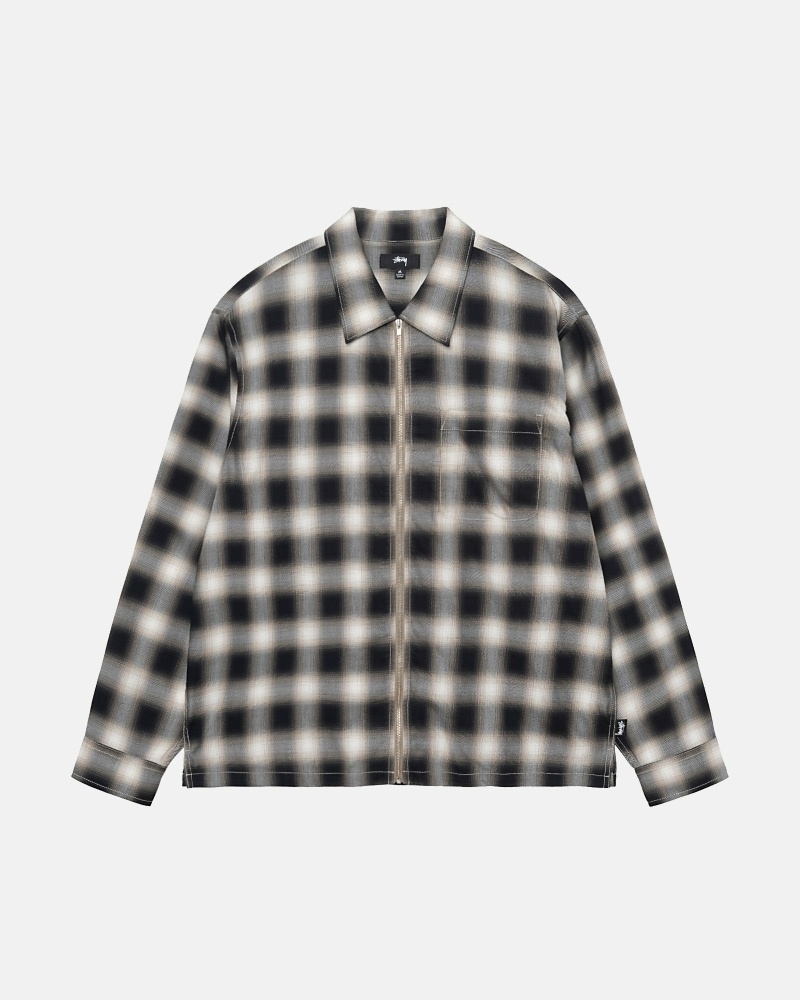 Black Men\'s Stussy Eddie Plaid Zip Shirts | CA0000304