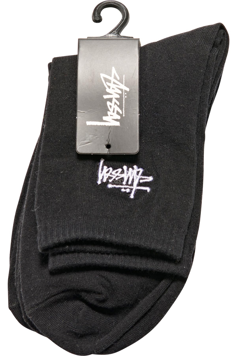 Black Men's Stussy Graffiti Crew (3 Pack) Socks | CA0000725