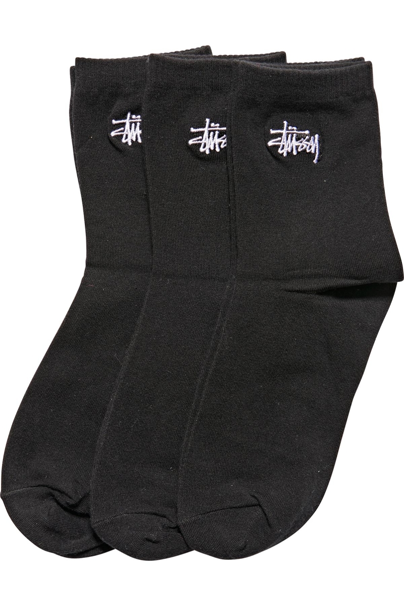 Black Men\'s Stussy Graffiti Crew (3 Pack) Socks | CA0000725