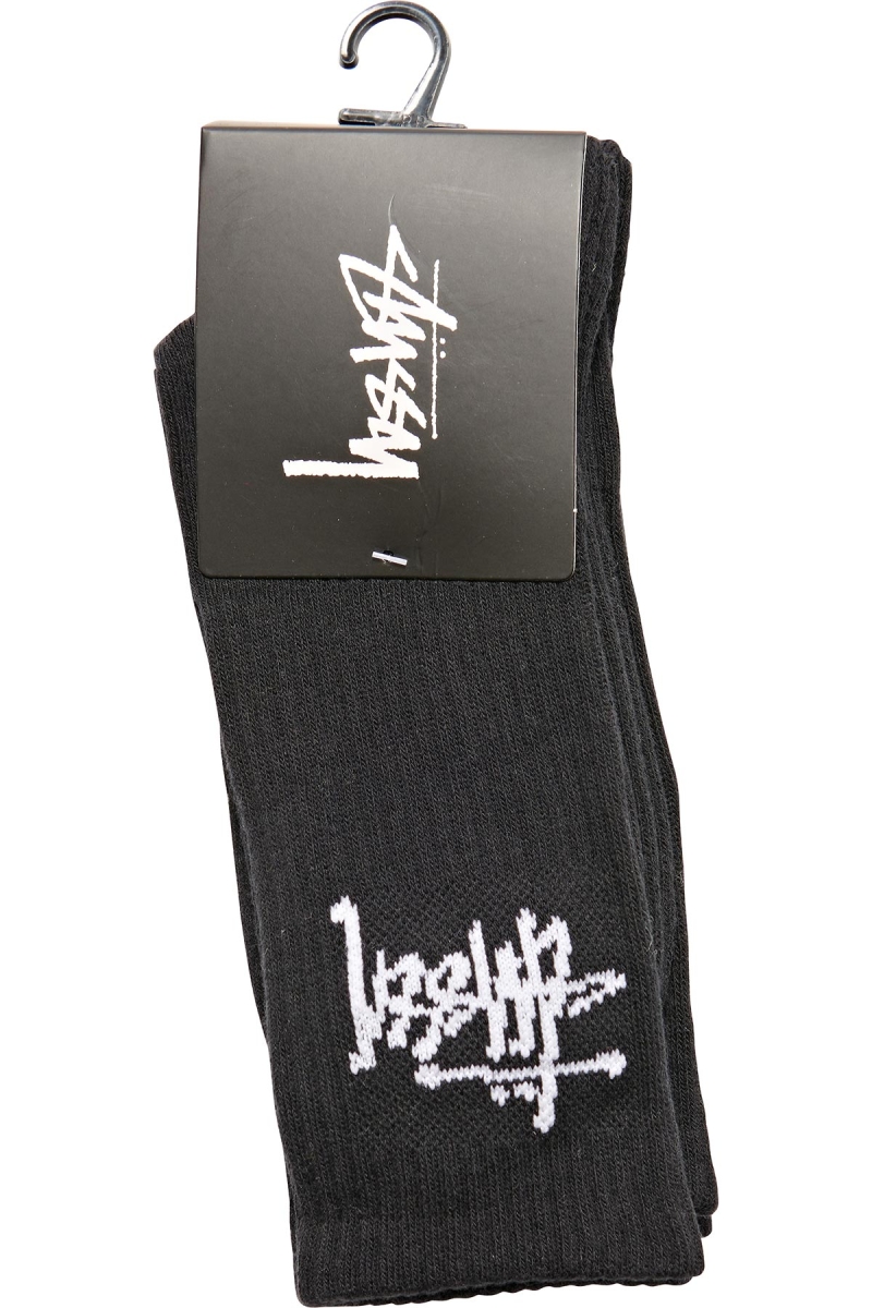 Black Men's Stussy Graffiti Crew (3 Pack) Socks | CA0000726