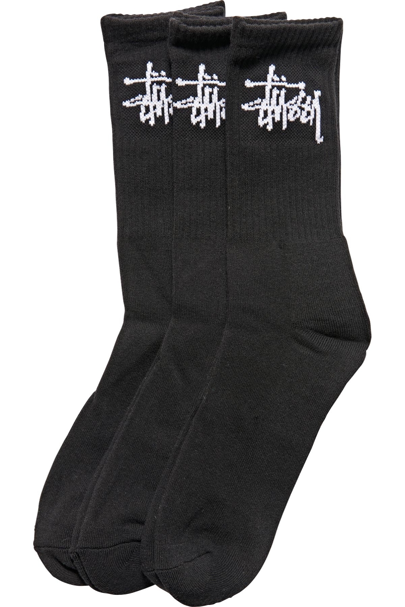 Black Men\'s Stussy Graffiti Crew (3 Pack) Socks | CA0000726