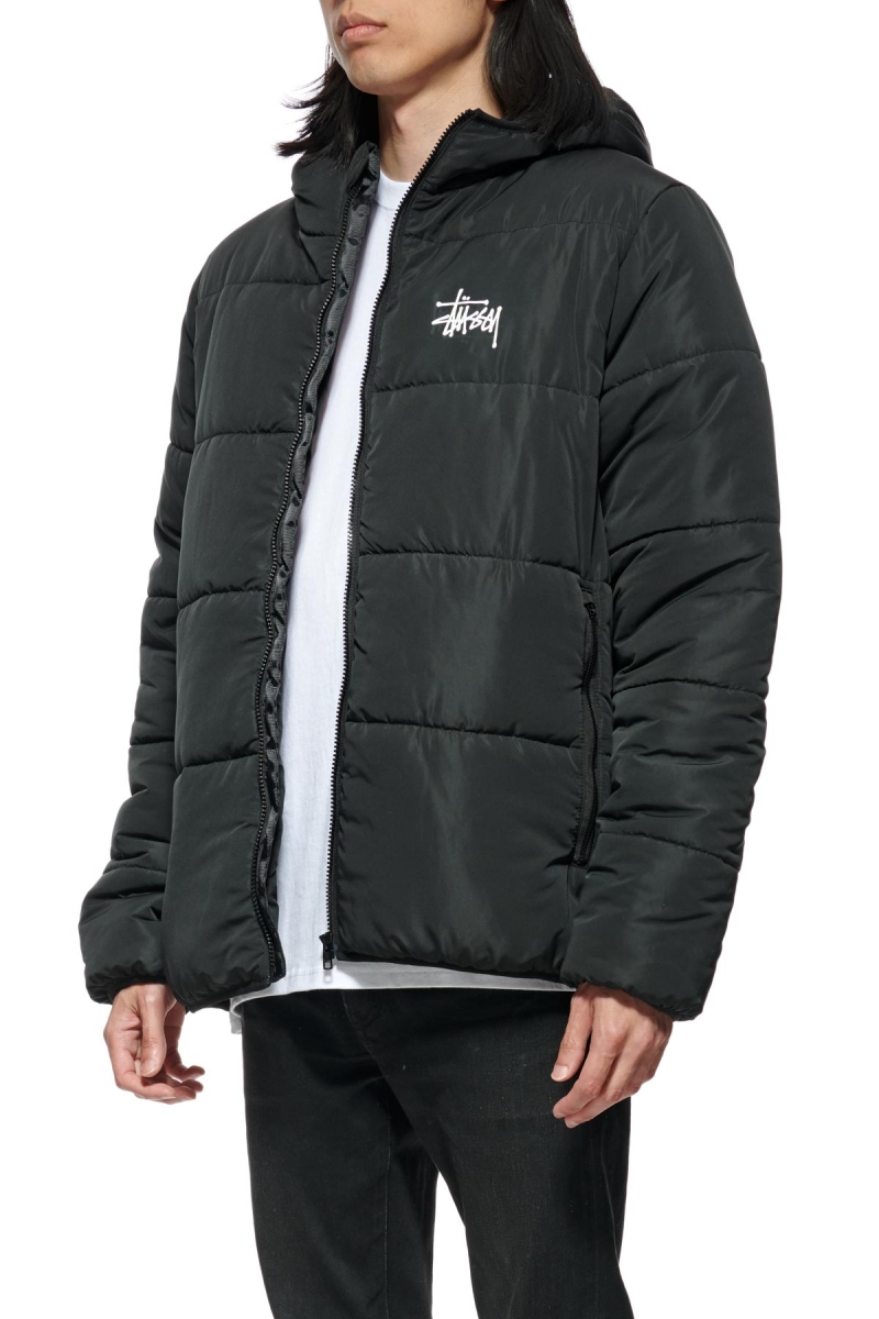 Black Men's Stussy Graffiti Lightweight Puffa Jackets | CA0000342