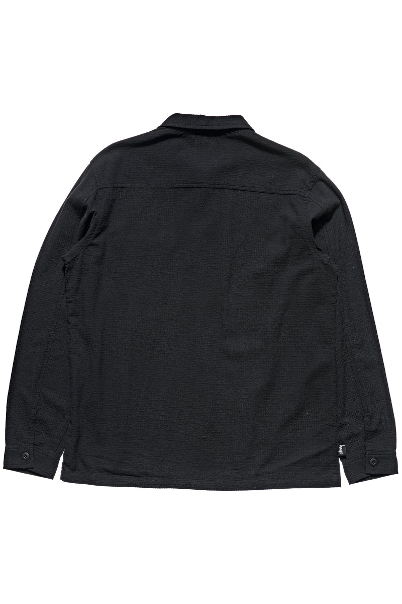 Black Men's Stussy Grid Seersucker LS Shirts | CA0000309