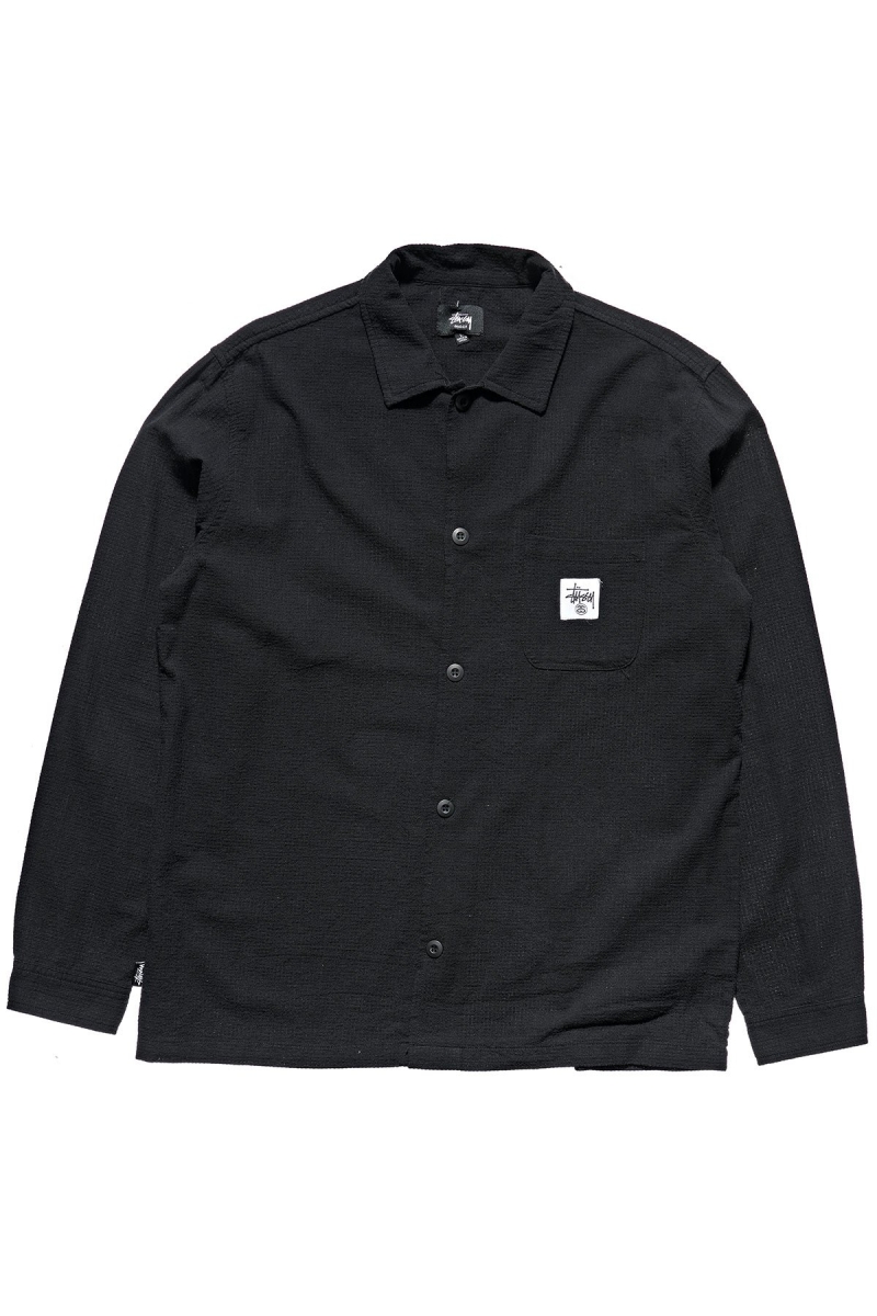 Black Men\'s Stussy Grid Seersucker LS Shirts | CA0000309