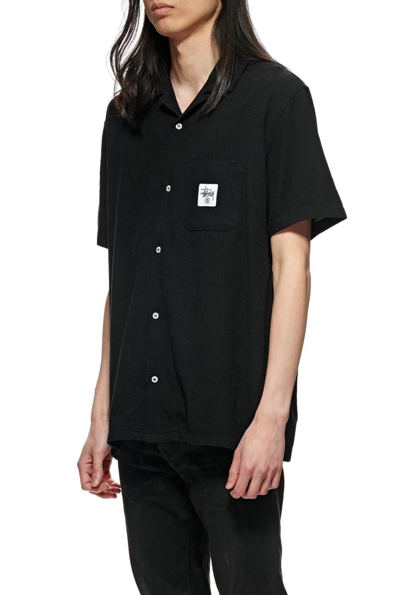 Black Men's Stussy Grid Seersucker Shirts | CA0000311